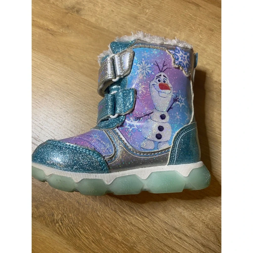 Disney Frozen 2 Elsa Anna Olaf Blue Glitter Winter Boots Kids Size 6